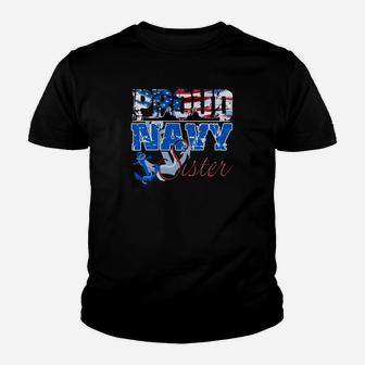 Proud Navy Sister Patriotic Sailor Siblings Day Kid T-Shirt - Seseable
