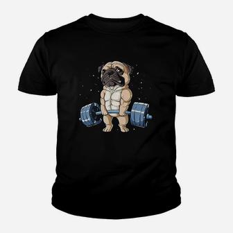 Pug Weightlifting Funny Deadlift Men Fitness Gym Workout Kid T-Shirt - Seseable