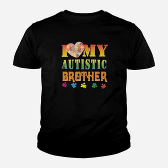 Puzzle Heart I Love My Autistic Brother Vintage Retro Kid T-Shirt - Seseable