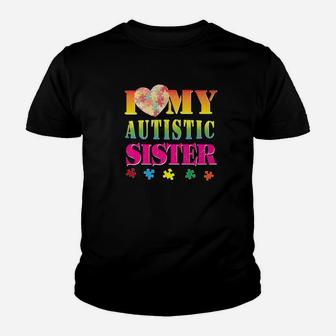 Puzzle Heart I Love My Autistic Sister Vintage Retro Kid T-Shirt - Seseable