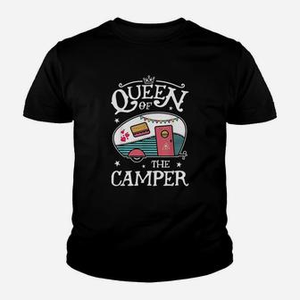 Queen Of The Camper Outdoor Camping Camper Girls Kid T-Shirt - Seseable