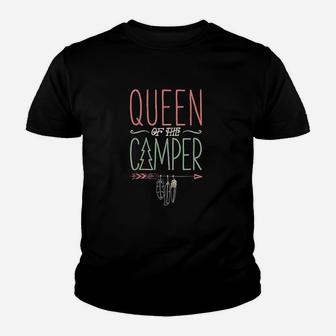 Queen Of The Camper Outdoor Camping Camper Girls Youth T-shirt - Seseable