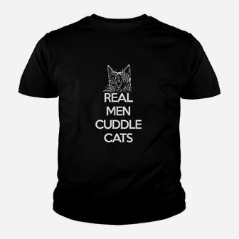 Real Men Cuddle Cats Funny Cat Fathers Gift Kid T-Shirt - Seseable