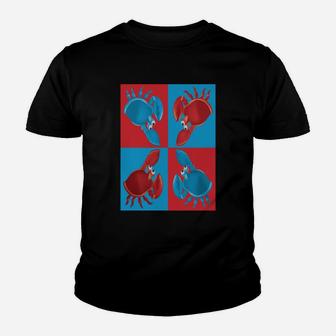 Red And Blue Crabs On Blue And Red Squares Kid T-Shirt - Seseable
