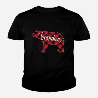 Red Buffalo Plaid Grandma Bear Matching Family Christmas Pj Kid T-Shirt - Seseable