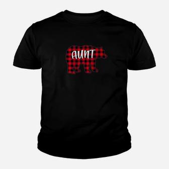 Red Plaid Aunt Bear Matching Buffalo Family Christmas Gift Kid T-Shirt - Seseable