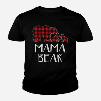 Red Plaid Mama Bear Matching Buffalo Xmas Kid T-Shirt - Seseable