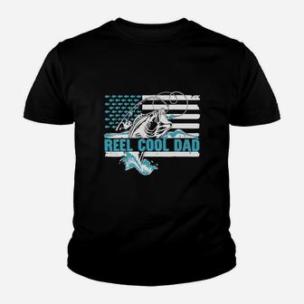 Reel Cool Dad Father Day America Flag Kid T-Shirt - Seseable