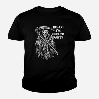 Relax Im Here To Party Funny Grim Reaper T Shirt Kid T-Shirt - Seseable