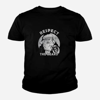 Respect The Beard Distressed Santa Claus Funny Christmas Kid T-Shirt - Seseable