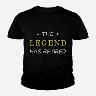 Retired Retirement Party Supplies Dads Boss The Legend Has Retired Kid T-Shirt - Seseable