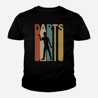 Retro 1970s Style Darts Player Silhouette Darts Kid T-Shirt - Seseable