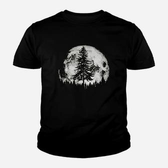 Retro Full Moon N Minimalist Pine Tree Vintage Graphic Kid T-Shirt - Seseable