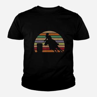 Retro Horse Barrel Racing Striped Sunset Vintage Kid T-Shirt - Seseable