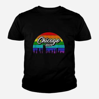 Retro Style Rainbow Sunset Souvenir 2019 Chicago Gay Pride Kid T-Shirt - Seseable