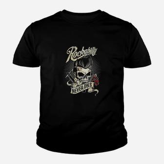 Rockabilly Never Dies Barber Skull Hipster Kid T-Shirt - Seseable