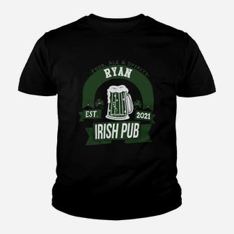 Ryan Irish Pub Food Ale Spirits Established 2021 St Patricks Day Man Beer Lovers Name Gift Kid T-Shirt - Seseable