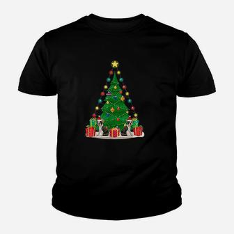 Santa Boston Terrier Dog Christmas Tree Funny Xmas Gift Dog Kid T-Shirt - Seseable