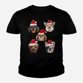 Santa Hat Dog Christmas Tree Funny Christmas Gifts Kid T-Shirt - Seseable