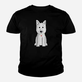 Schwarzes Cartoon-Hund Kinder Tshirt mit Rotem Halsband, Lustiges Tee - Seseable