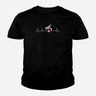 Schwarzes Fußball EKG Herzschlag Kinder Tshirt, Design für Fans - Seseable