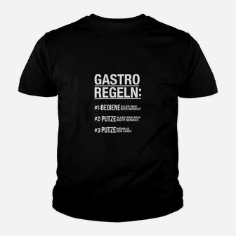 Schwarzes Herren-Kinder Tshirt mit Gastro-Regeln Aufdruck, Kellner & Barkeeper Motiv - Seseable