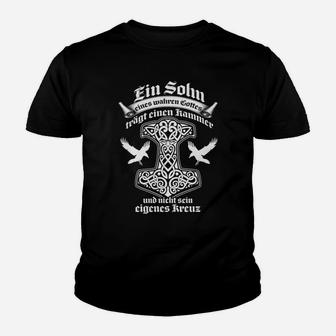 Schwarzes Herren-Kinder Tshirt Sohn eines Wahren Gottes mit Kreuz-Motiv und Spruch - Seseable