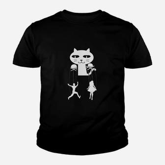 Schwarzes Herren Kinder Tshirt Vampir-Katze Cartoon-Design, Lustiges Tee - Seseable