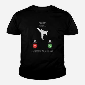 Schwarzes Karate Humor Kinder Tshirt, Lustiges 'Karate ruft an' Design - Seseable