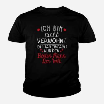 Schwarzes Kinder Tshirt Beste Mann der Welt Spruch, Partnerin Tee - Seseable