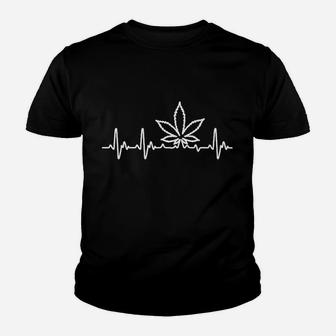 Schwarzes Kinder Tshirt, Cannabisblatt & Herzschlag Design, Trendige Mode - Seseable