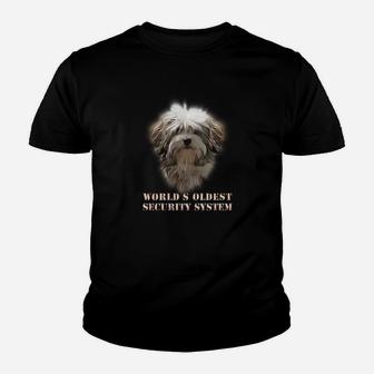 Schwarzes Kinder Tshirt mit Ältestes Sicherheitssystem der Welt Hundemotiv, Lustiges Hundeliebhaber Tee - Seseable
