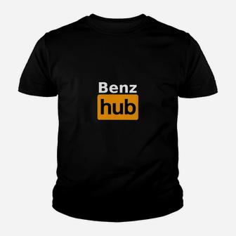 Schwarzes Kinder Tshirt mit Benz Hub Logo-Print, Modisches Design - Seseable