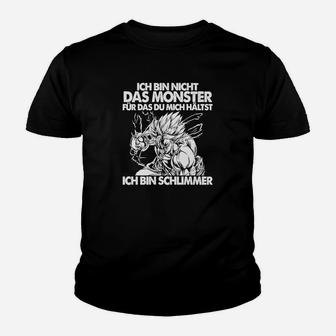 Schwarzes Kinder Tshirt mit Drachen & Spruch: Ich bin schlimmer als das Monster - Seseable