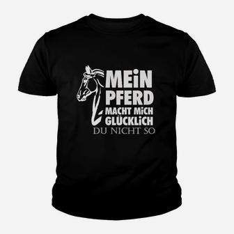 Schwarzes Kinder Tshirt mit Pferdemotiv - Mein Pferd macht mich glücklich Humor - Seseable