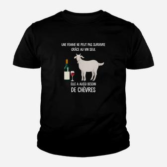 Schwarzes Kinder Tshirt mit Ziegen und Wein Spruch, Lustiges Bauernhof-Motiv - Seseable