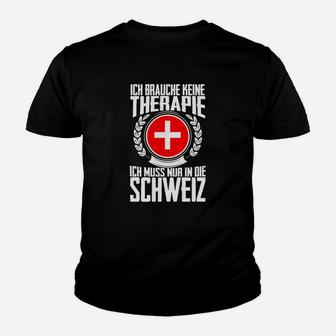 Schwarzes Kinder Tshirt Therapie in der Schweiz mit Schweizer Kreuz - Seseable