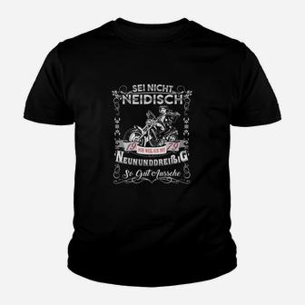 Schwarzes Motorrad Vintage Kinder Tshirt Sei nicht neidisch Spruch - Seseable