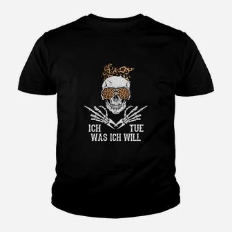 Schwarzes Totenkopf mit Krone Kinder Tshirt - Ich Tue Was Ich Will Design - Seseable