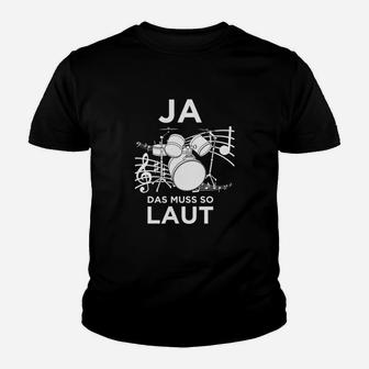 Schwarzes Unisex Kinder Tshirt mit Schlagzeug Motiv, Spruch für Musiker - Seseable