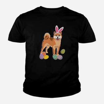 Shinba Dog Bunny Rabbit Hat Playing Easter Eggs Happy Kid T-Shirt - Seseable