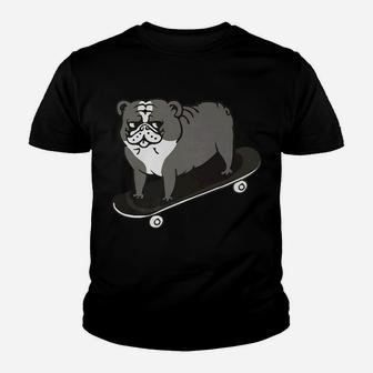 Skateboarding English Bulldog Funny Kid T-Shirt - Seseable