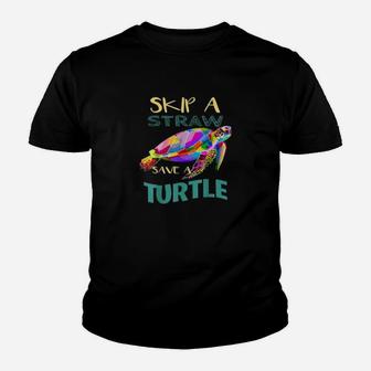 Skip Plastic Straw Save A Turtle Climate Change Kid T-Shirt - Seseable