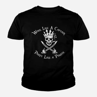Skull Captain Work Like A Captain Party Like A Pirate Kid T-Shirt - Seseable