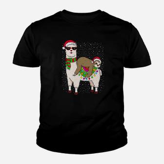 Sloth Riding Llama Christmas Cute Sloth Xmas Gift Kid T-Shirt - Seseable