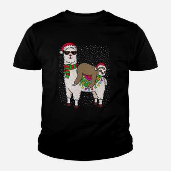 Sloth Riding Llama Christmas Cute Sloth Xmas Kid T-Shirt - Seseable