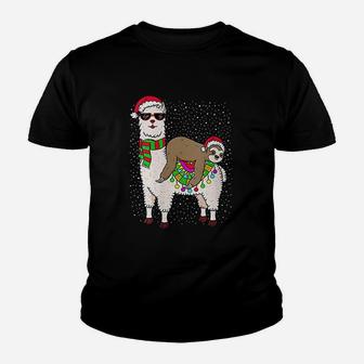Sloth Riding Llama Christmas Gift Cute Sloth Llama Xmas Kid T-Shirt - Seseable