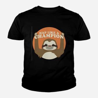 Sloths Nap Like Champions Sloth Sloths Animal Nap Champion Vintage Cartoon Retro Jungle Kid T-Shirt - Seseable