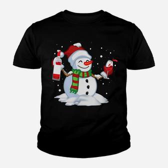 Snowman With Wine Christmas Xmas Wine Drinking Kid T-Shirt - Seseable
