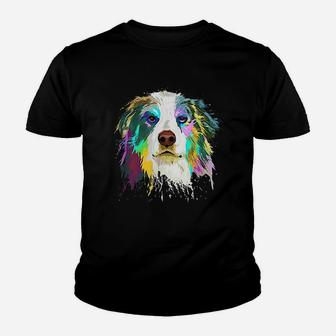 Splash Art Australian Shepherd Dog Aussie Kid T-Shirt - Seseable